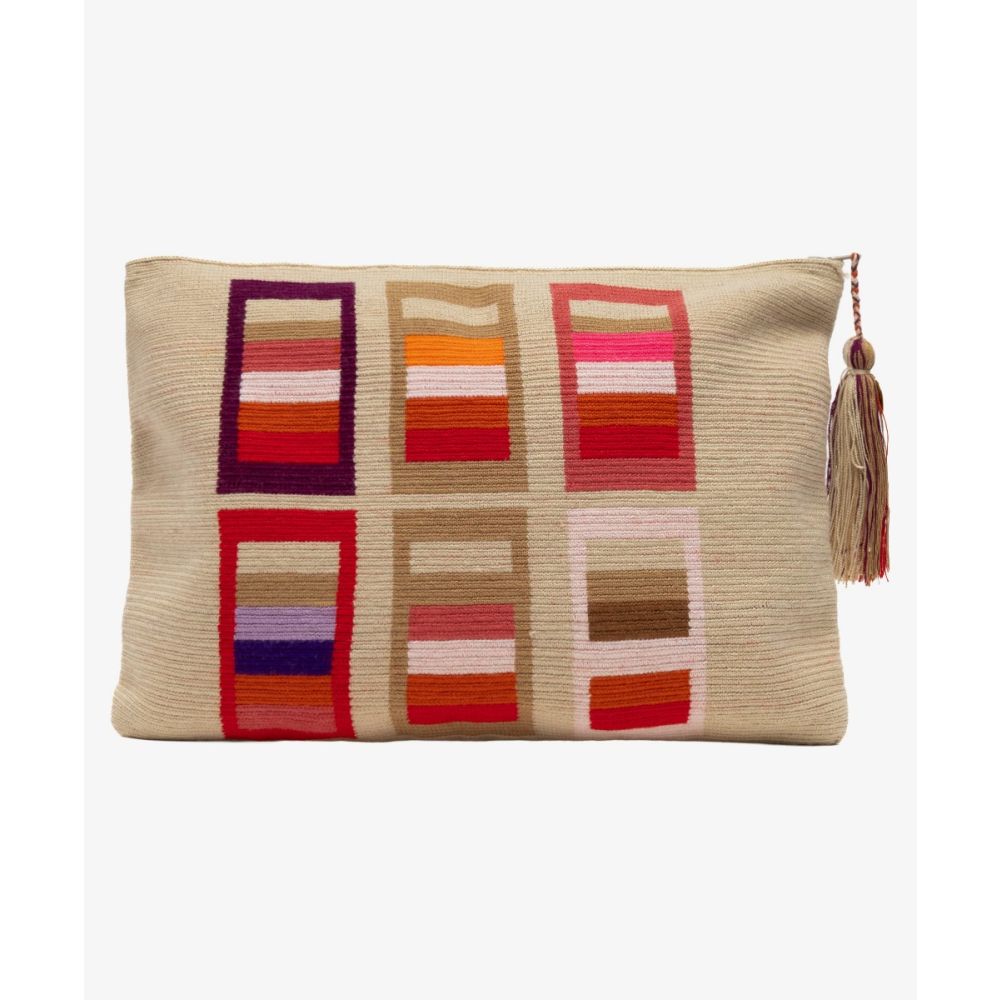 BOLSO DE MANO L - ORION - TOSTADO Y ROJO