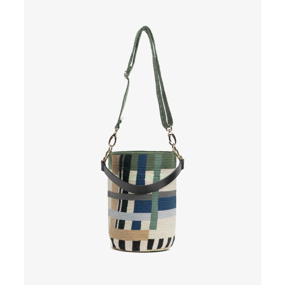 CRETA BAG WITH LEATHER AND ADJUSTABLE STRAP- GREEN & BEIGE