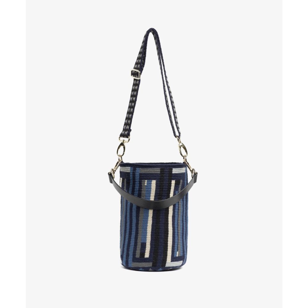 CRETA BAG WITH LEATHER AND ADJUSTABLE STRAP- NAVY BLUE