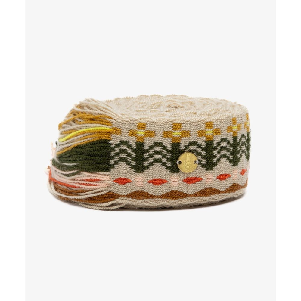 Belt with fringes - FLOWERS- YELLOW, BEIGE & GREEN