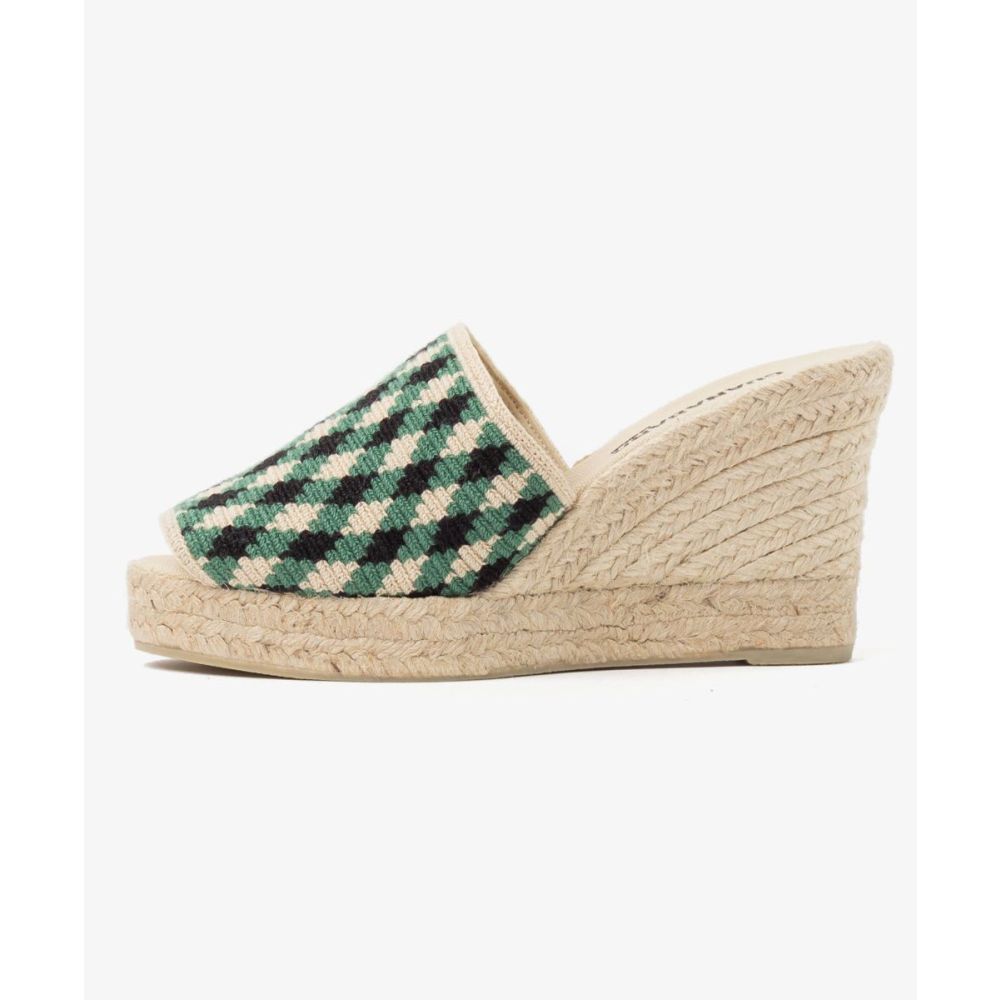 MULE ESPADRILLE WITH HEEL - AVOCA - JADE GREEN & BLACK