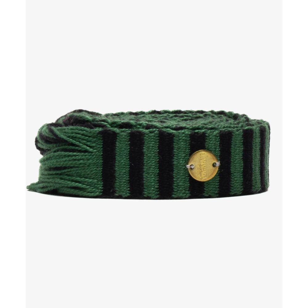 Cinturón fino de algodón con flecos - rallas verdes y negras