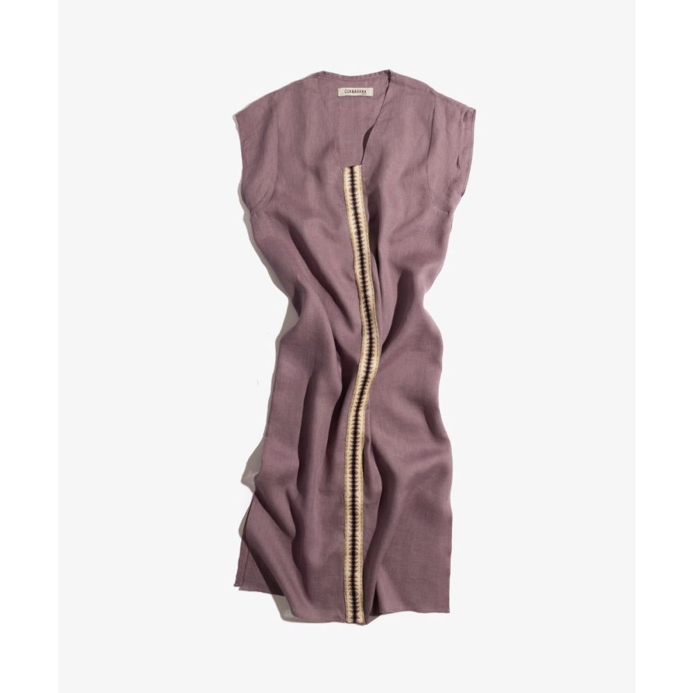 KAFTAN NILO - LINO MALLOW WITH RIBBON