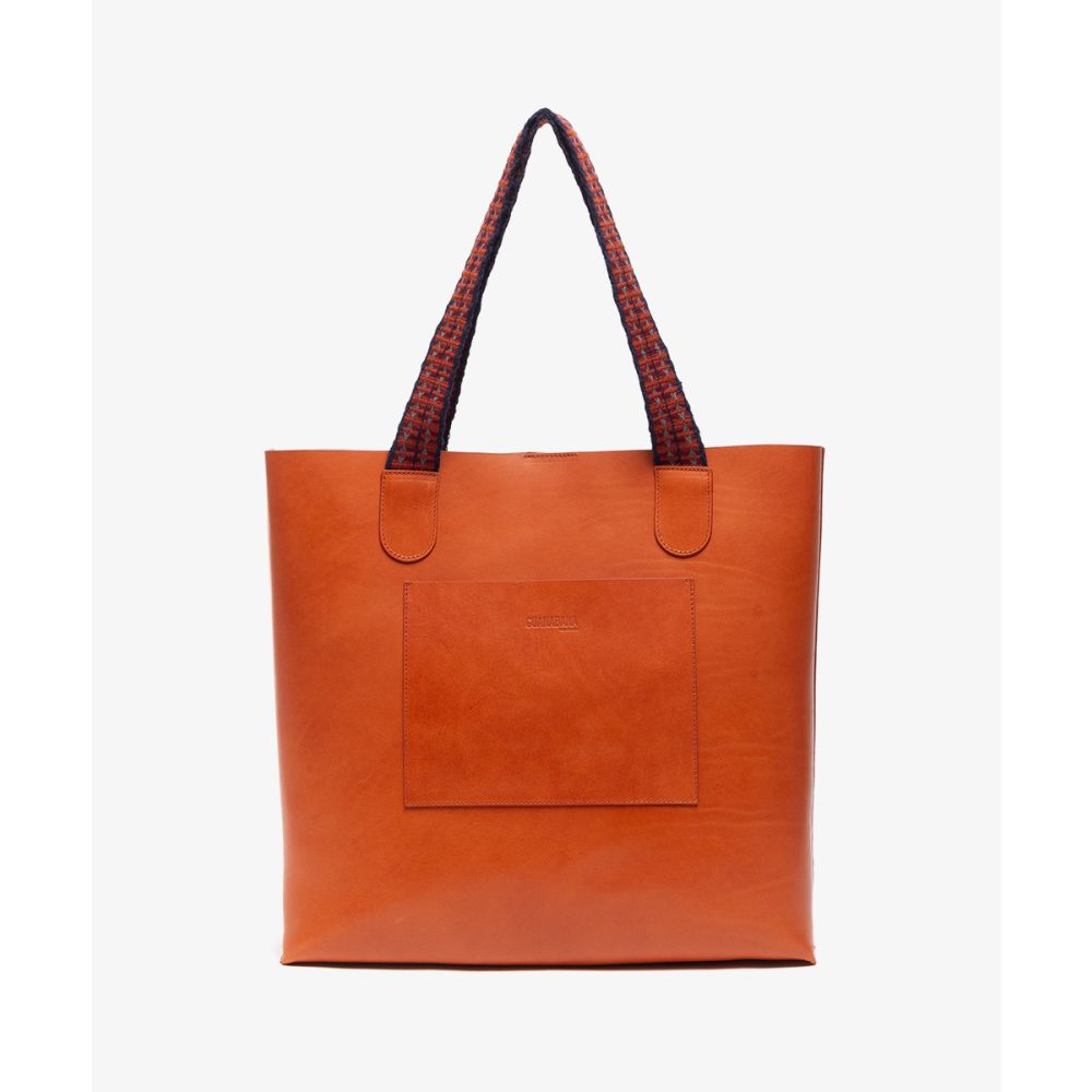 LEATHER TOTE BAG BAND HANDLE - BROWN 