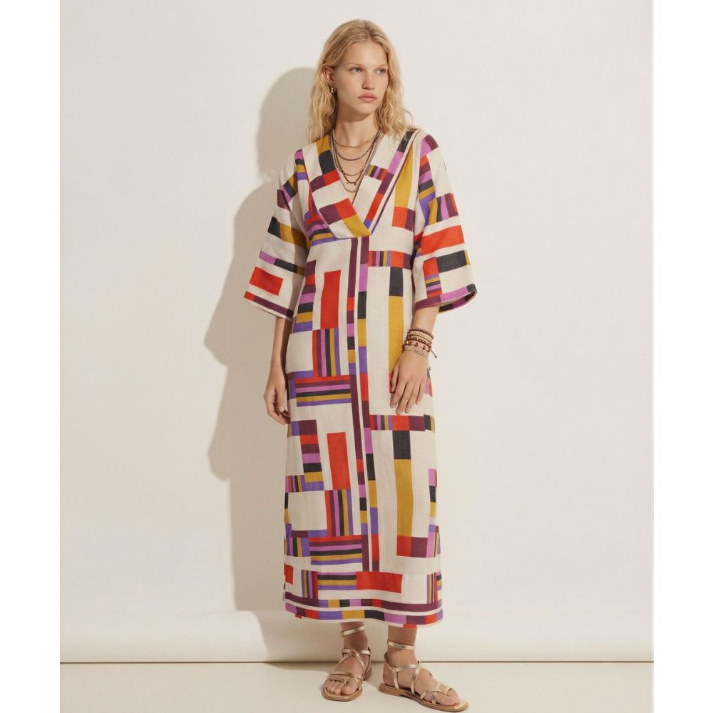 LINEN DRESS - CAPRICORNUS - BEIGE & MULTICOLOR