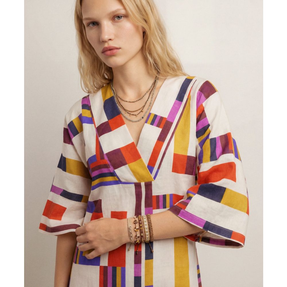 LINEN DRESS - CAPRICORNUS - BEIGE & MULTICOLOR