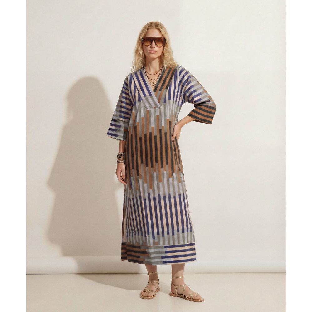 LINEN DRESS -  LYNX - BROWN & GREY