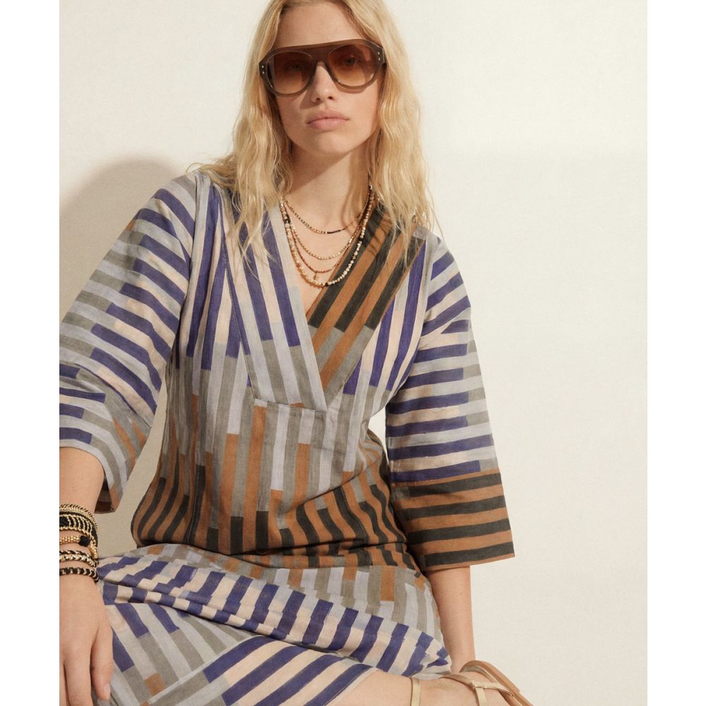 LINEN DRESS -  LYNX - BROWN & GREY