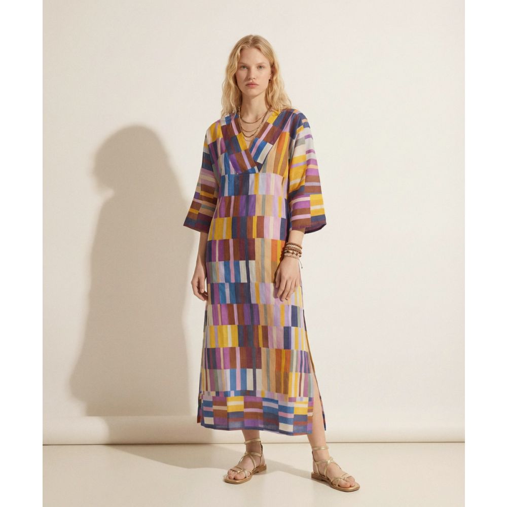 LINEN DRESS - OCTANT - PURPLE & BEIGE