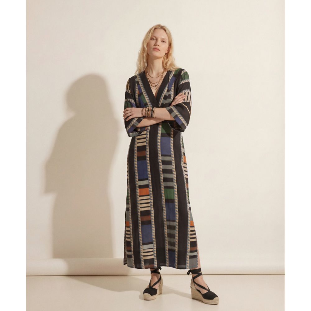 LINEN DRESS - CORVUS - BLACK & GREY