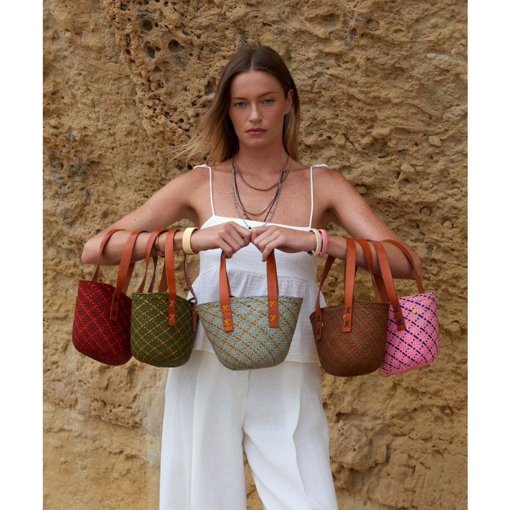 XXS Canasto Bag with leather straps - BURGUNDY & RED