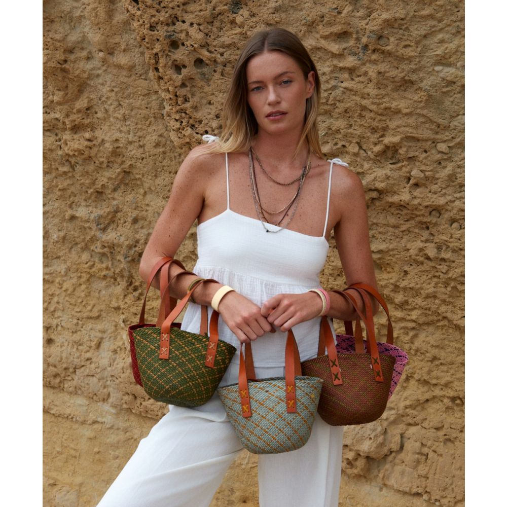 XXS Canasto Bag with leather straps - BLUE & MUSTARD