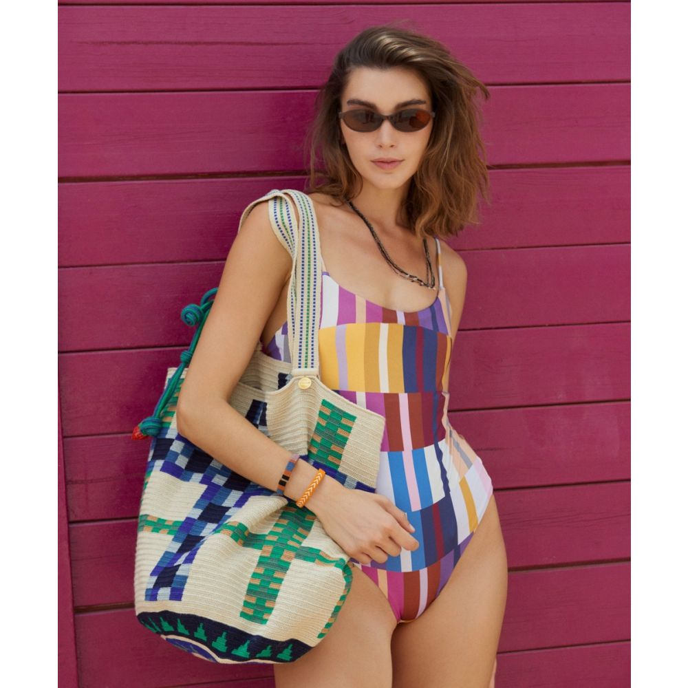 Bolso Tote - DELPHINIUS - BEIGE Y AZUL