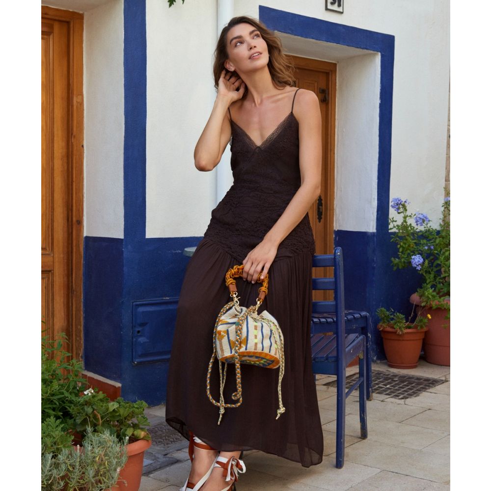 MITRA bag W/ MACRAME STRAP - CIRCINUS - BEIGE & ORANGE