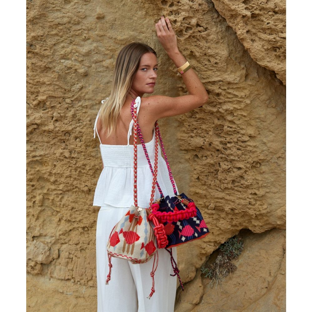MITRA bag W/ MACRAME STRAP - CEPHEUS - NAVY & PINK