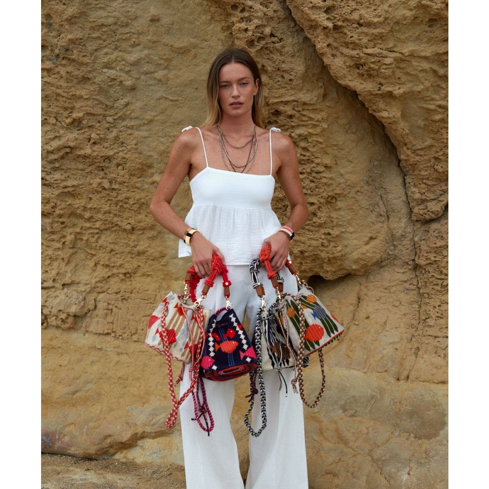 MITRA bag W/ MACRAME STRAP - CEPHEUS - BEIGE & GREEN