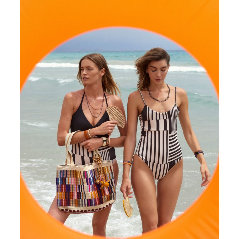 Shopping Bag L - OCTANT - PURPLE & BEIGE