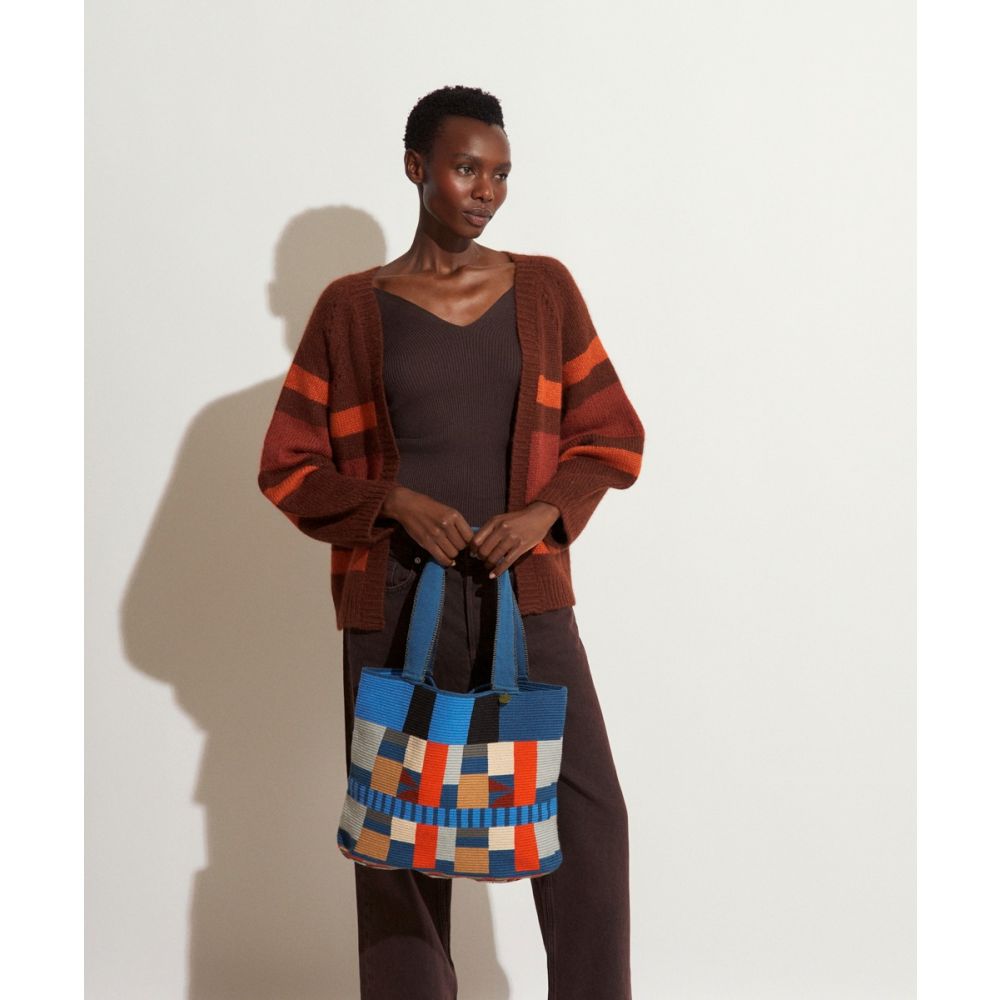 Shopping Bag L - ANISE - BLUE & TERRACOTA