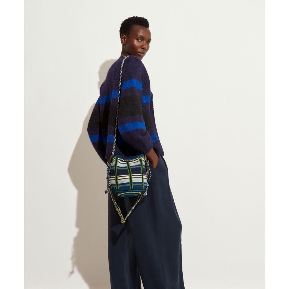 BOLSO MITRA CON ASA AJUSTABLE - ARUM - AZUL DENIM Y GRIS