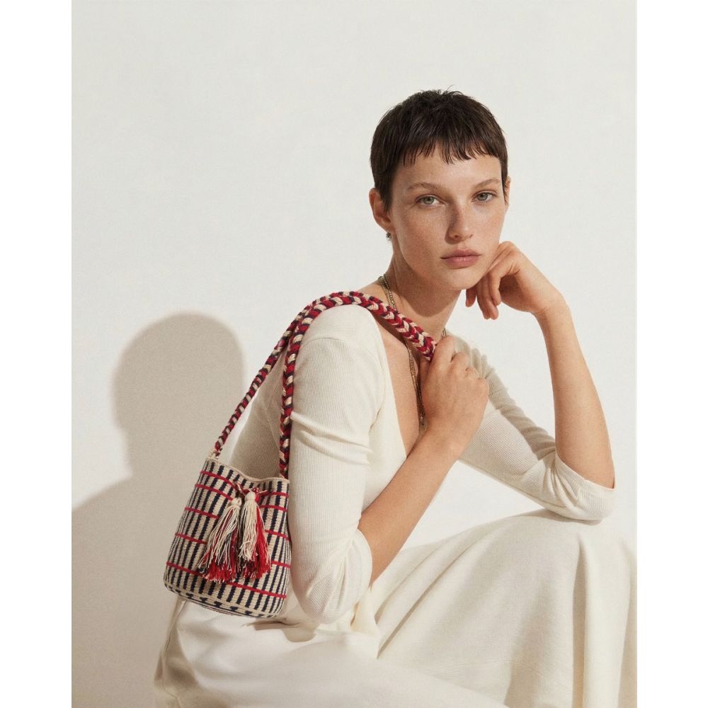 Crossbody Bag M - PEACOCK - BEIGE & NAVY