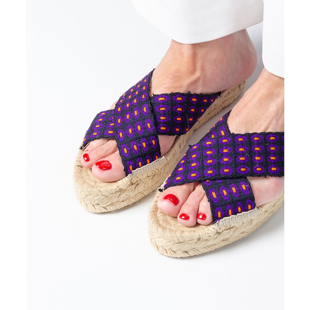 ESPADRILLE WITH CROSSED BAND - CARMEL - PURPLE & NEON ORANGE