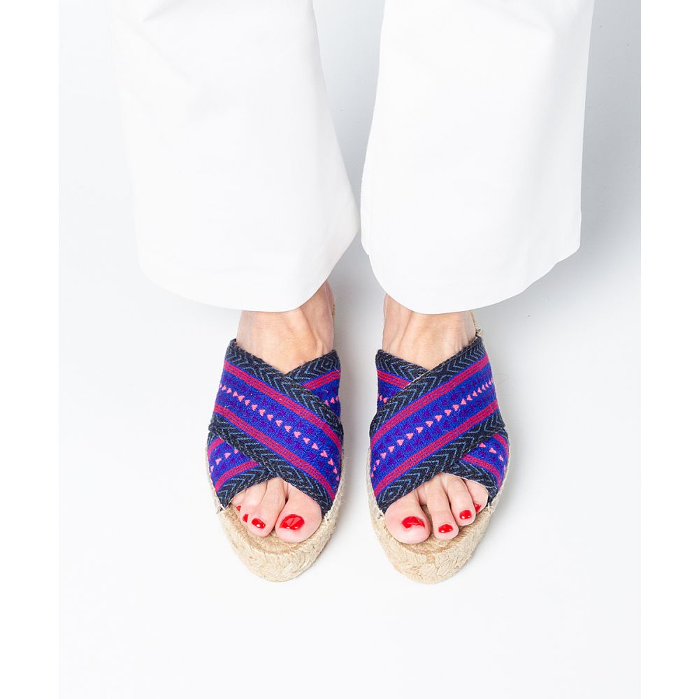 ESPADRILLE CROSSED WIDE BAND- ROYAL BLUE & BURGUNDY