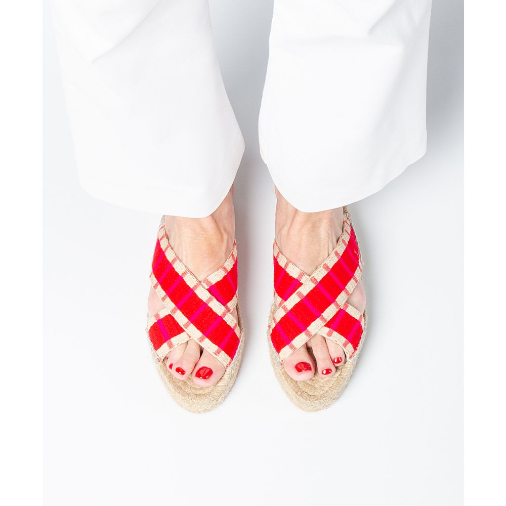 ESPADRILLE WITH CROSSED BAND - RED & FUCHSIA