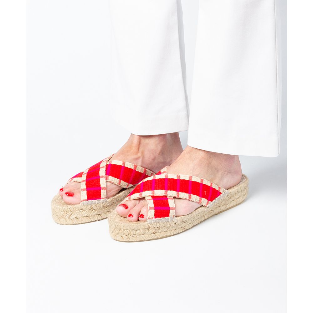 ESPADRILLE WITH CROSSED BAND - RED & FUCHSIA