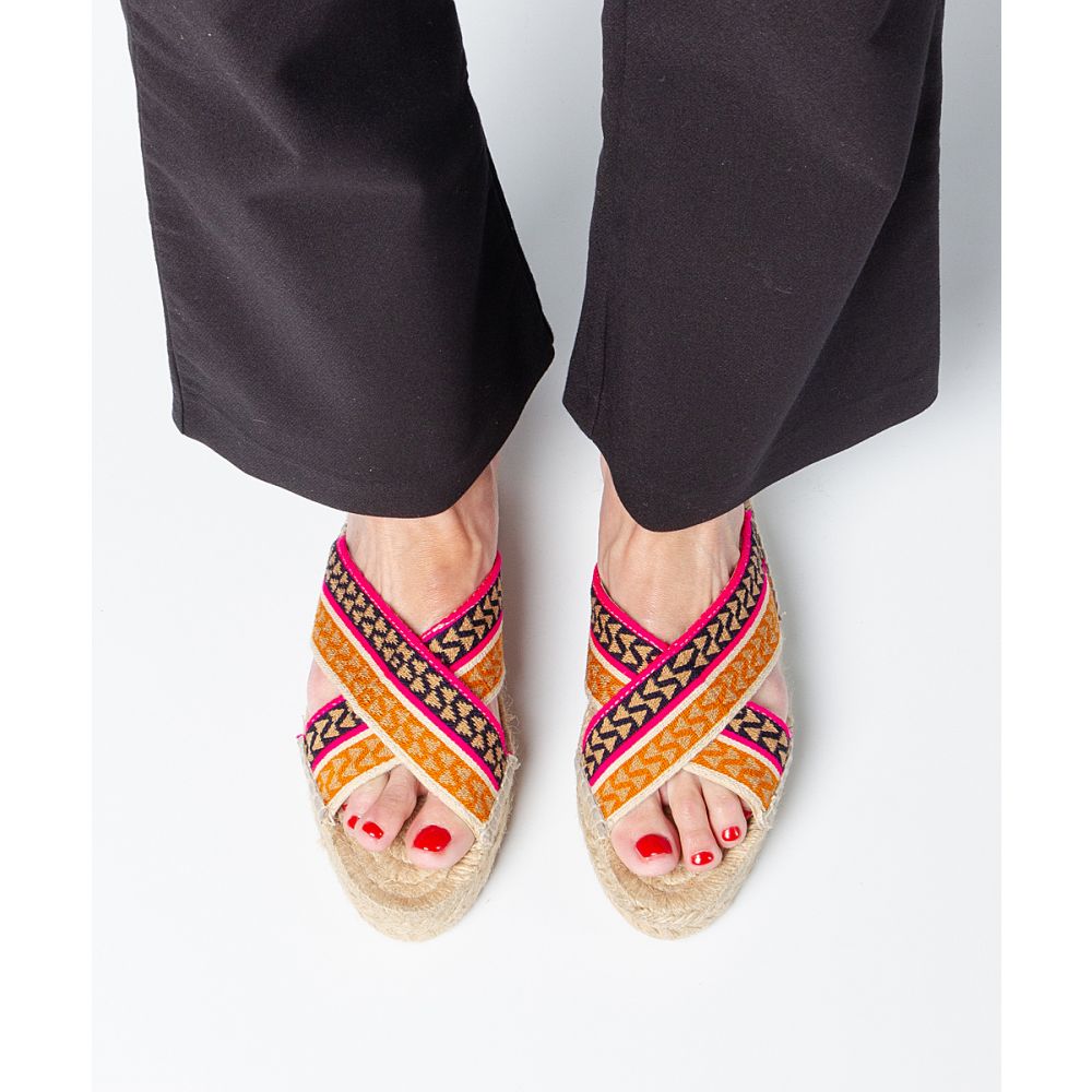 ESPADRILLE WITH CROSSED BAND - FUCHSIA & MUSTARD