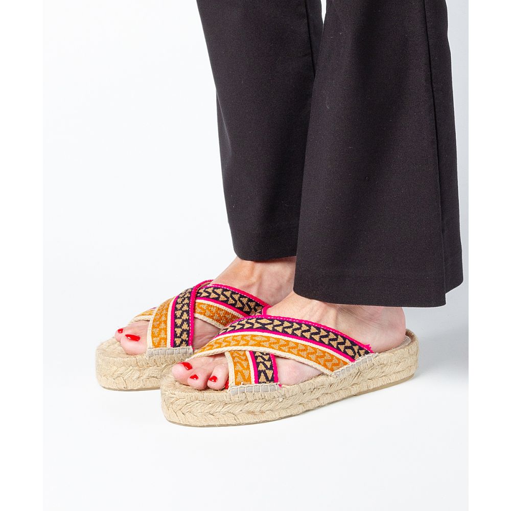 ESPADRILLE WITH CROSSED BAND - FUCHSIA & MUSTARD