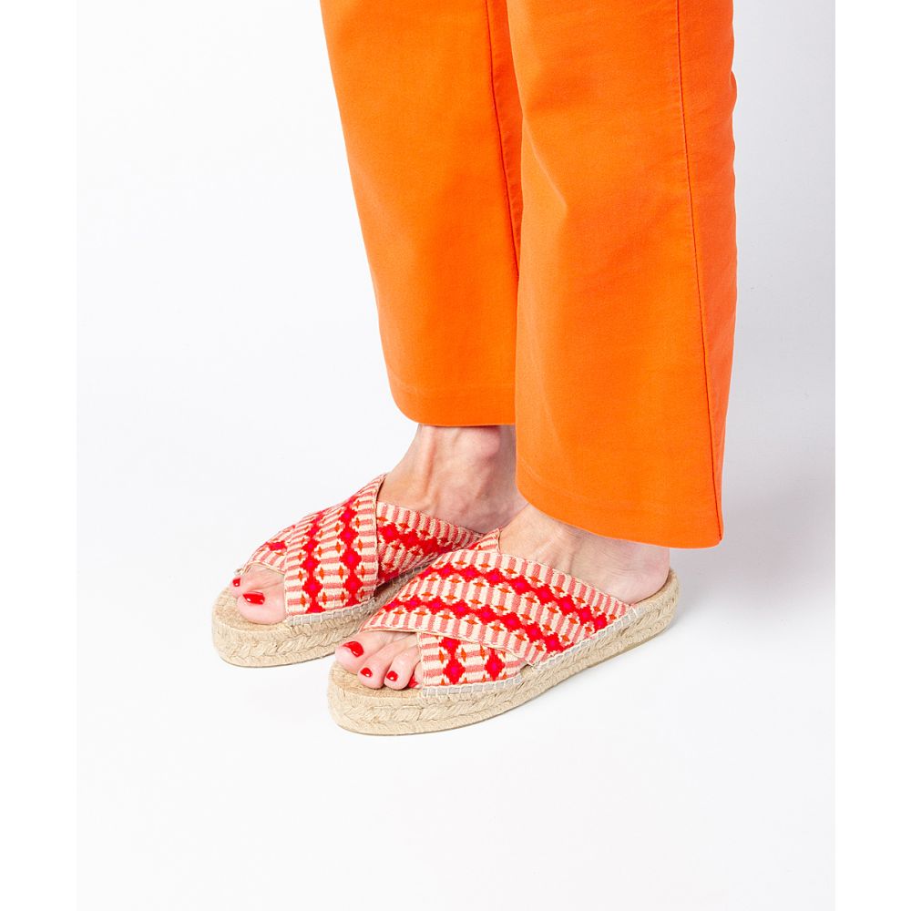 ESPADRILLE CROSSED WIDE BAND- SALMON & RED