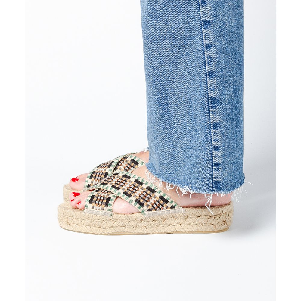 ESPADRILLE WITH CROSSED BAND - GREEN & BROWN