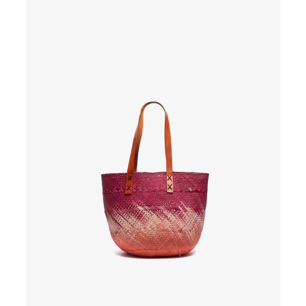 CANASTO BAG XS - WITH LEATHER STRAP - BURGUNDY & CORAL