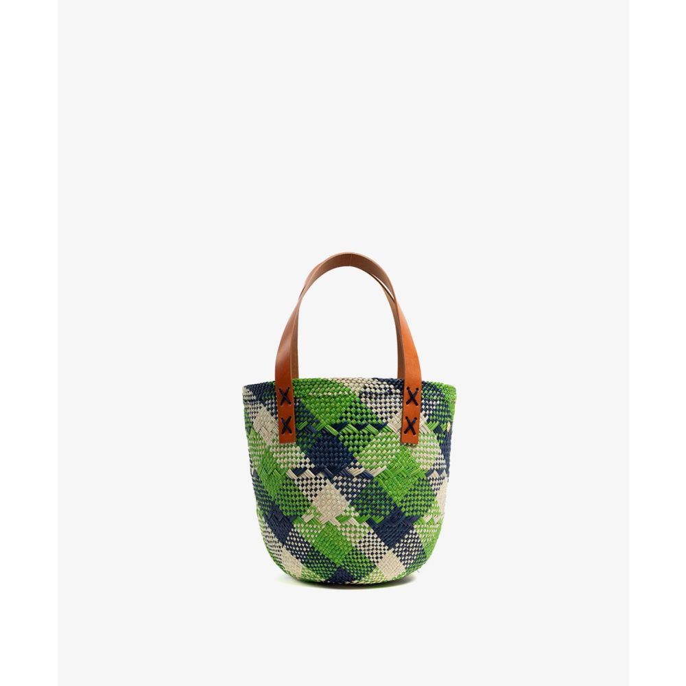 CANASTO BAG XS - WITH LEATHER STRAP - GREEN & BLUE