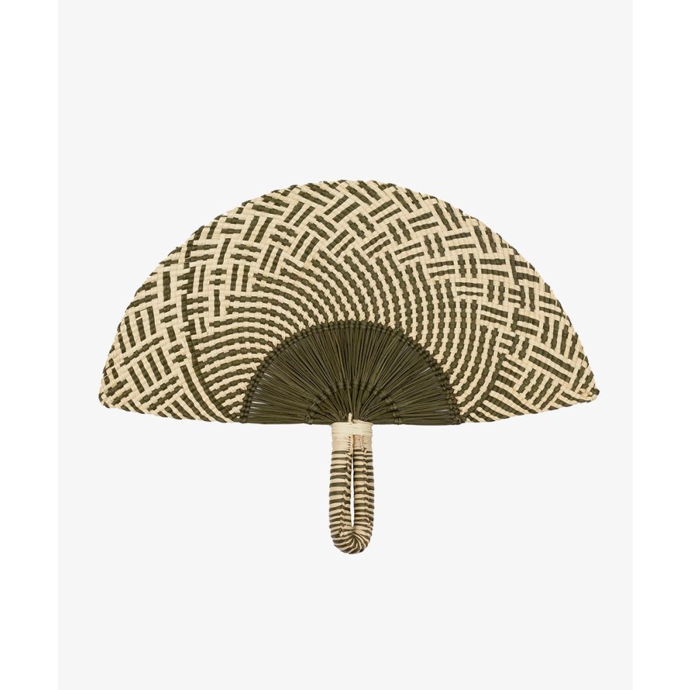 Handwoven fan - Green khaki & Beige