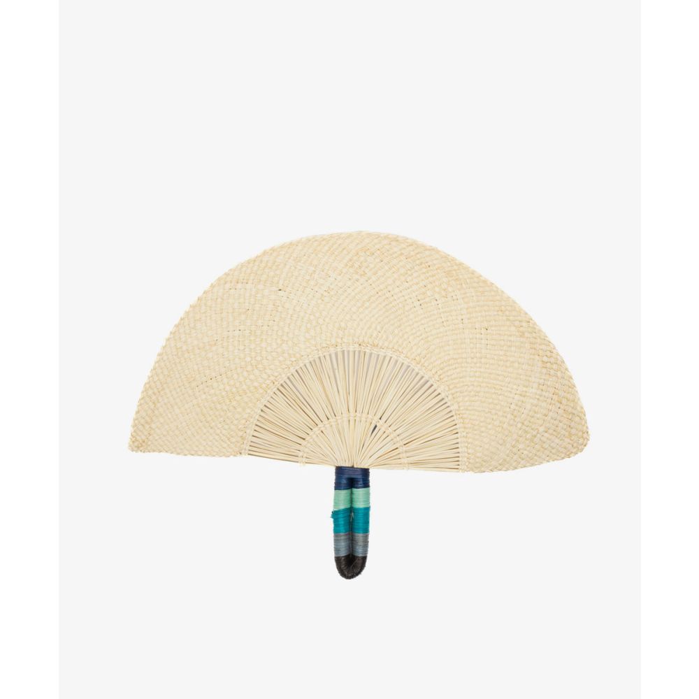 Handwoven fan - BEIGE & NAVY BLUE