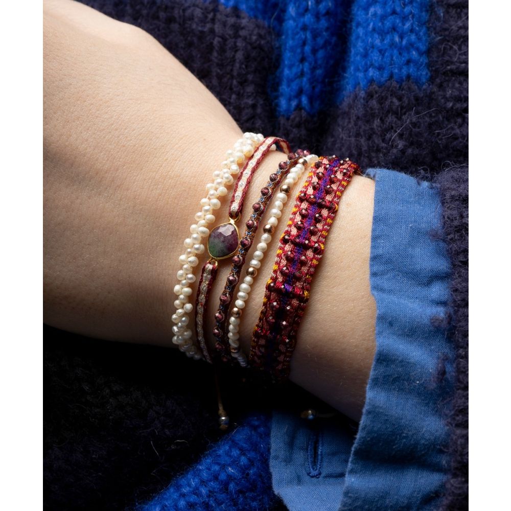 SET BRACELETS - PEARLS AND BURGUNDY