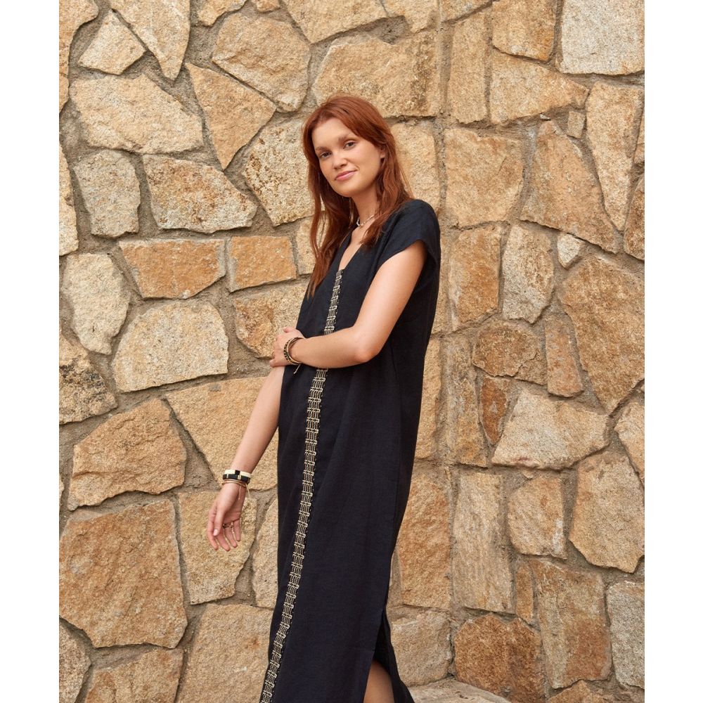 KAFTAN NILO - BLACK WITH RIBBON