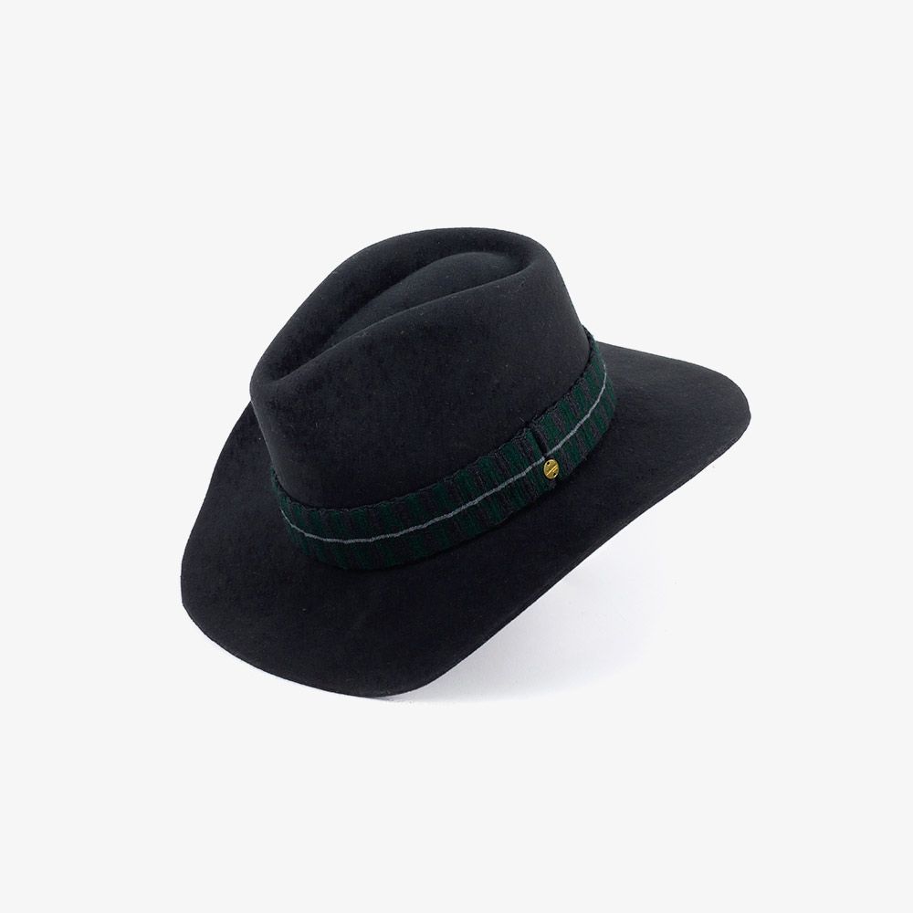 WOOL HAT LONDON L - BLACK & DARK GREEN BAND