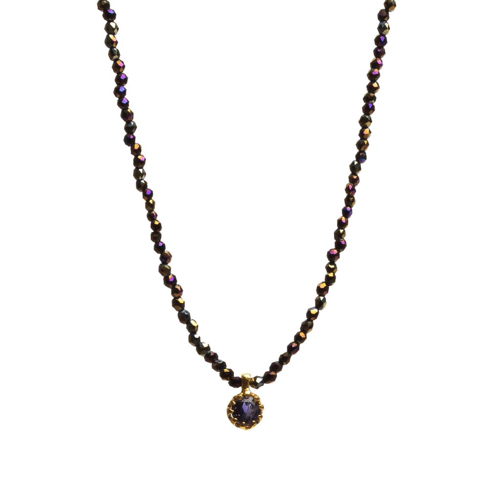 Elvira necklace - Black pyrite with semi precious stone pendant
