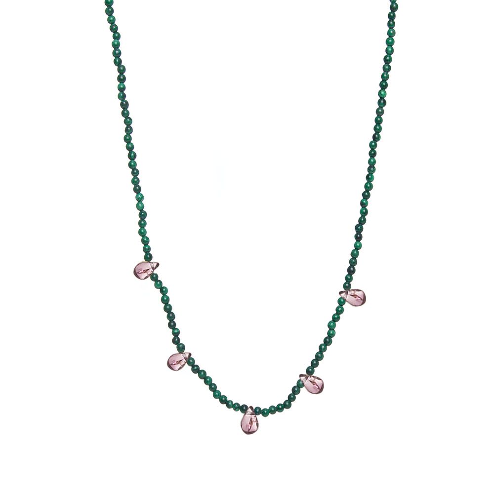Martha necklace - Malachite with 5 semi precious stones drops