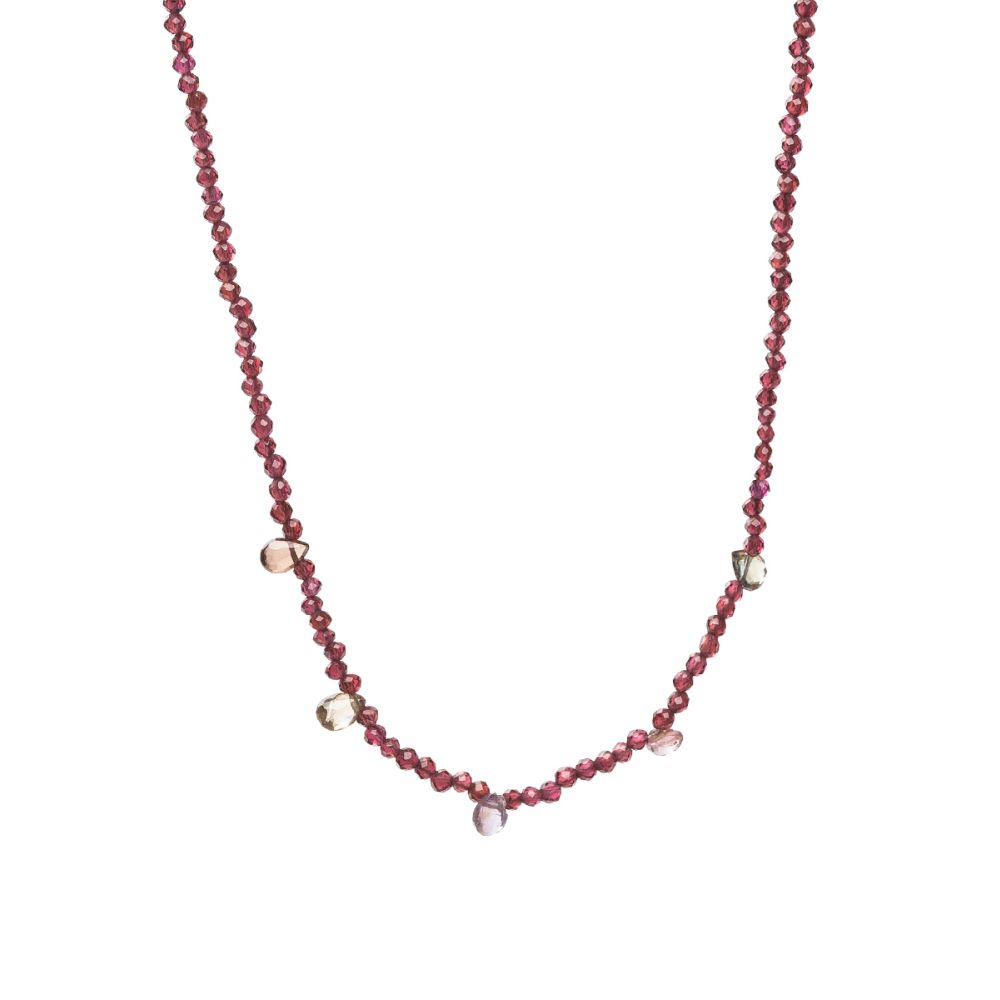 Martha necklace - Garnet with 5 semi precious stones drops