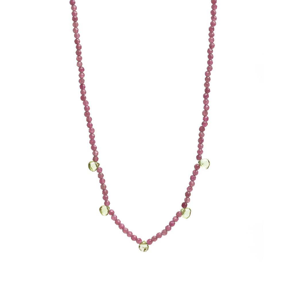 Martha necklace - Fuchsia tourmaline with 5 semi precious stones drops