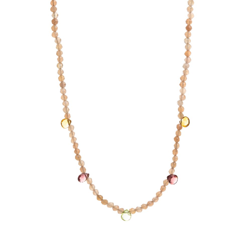 Martha necklace - Salmon moonstone with 5 semi precious stones drops