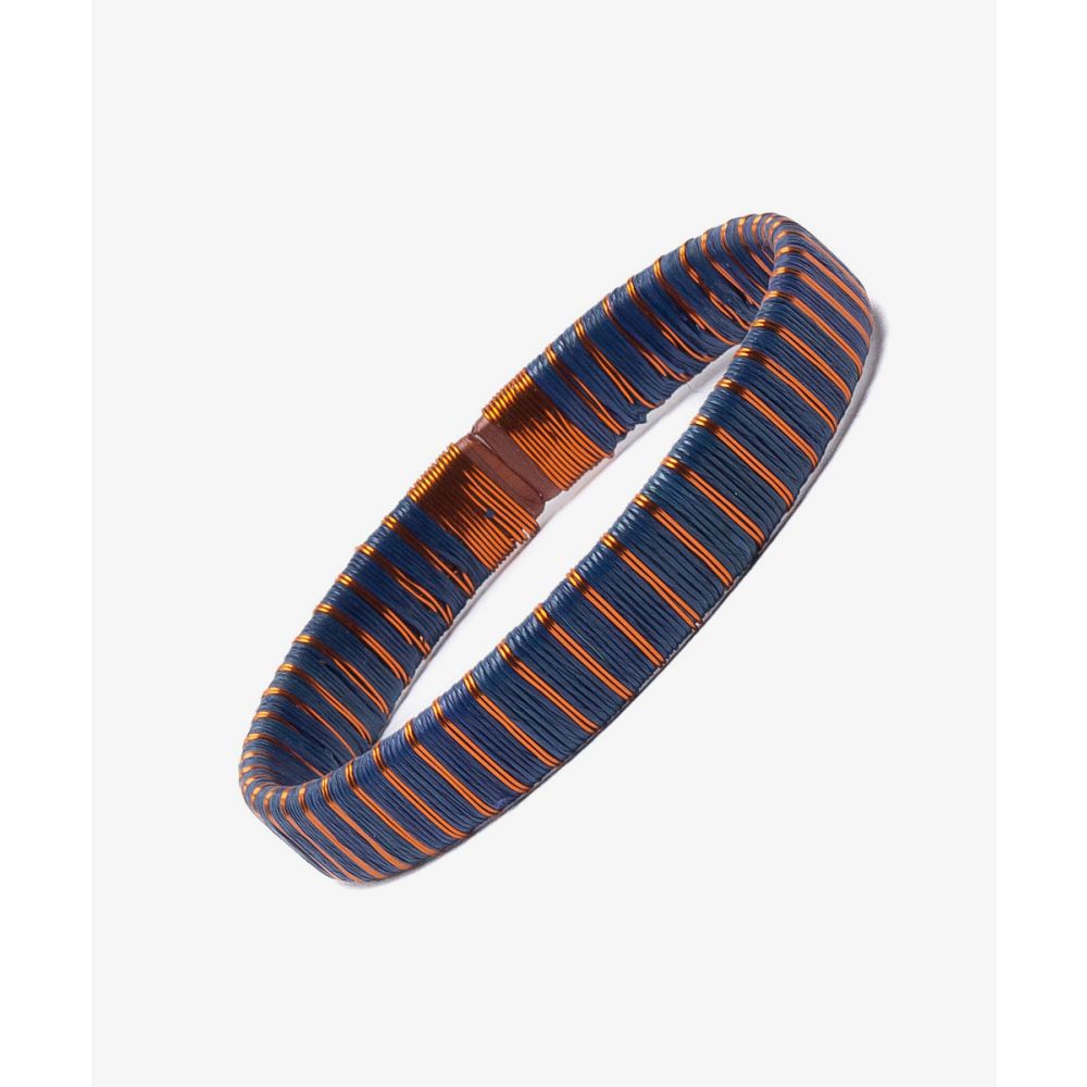 Werregue Color Bracelet, 1 cm, Unit - NAVY BLUE & METALIC BROWN MULTI STRIPES