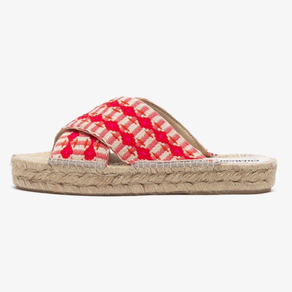 ESPADRILLE CROSSED WIDE BAND- SALMON & RED