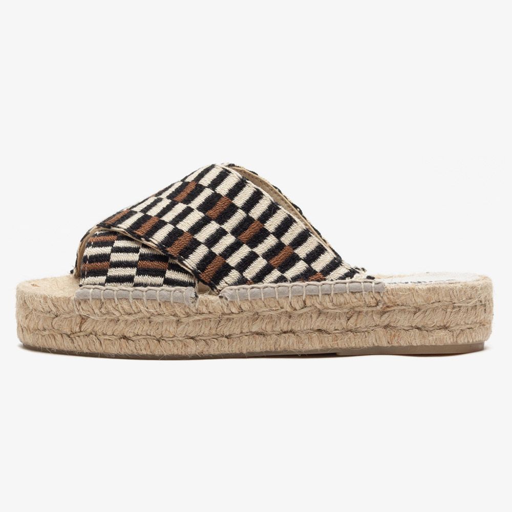 ESPADRILLE CROSSED WIDE BAND- BLACK & WHITE