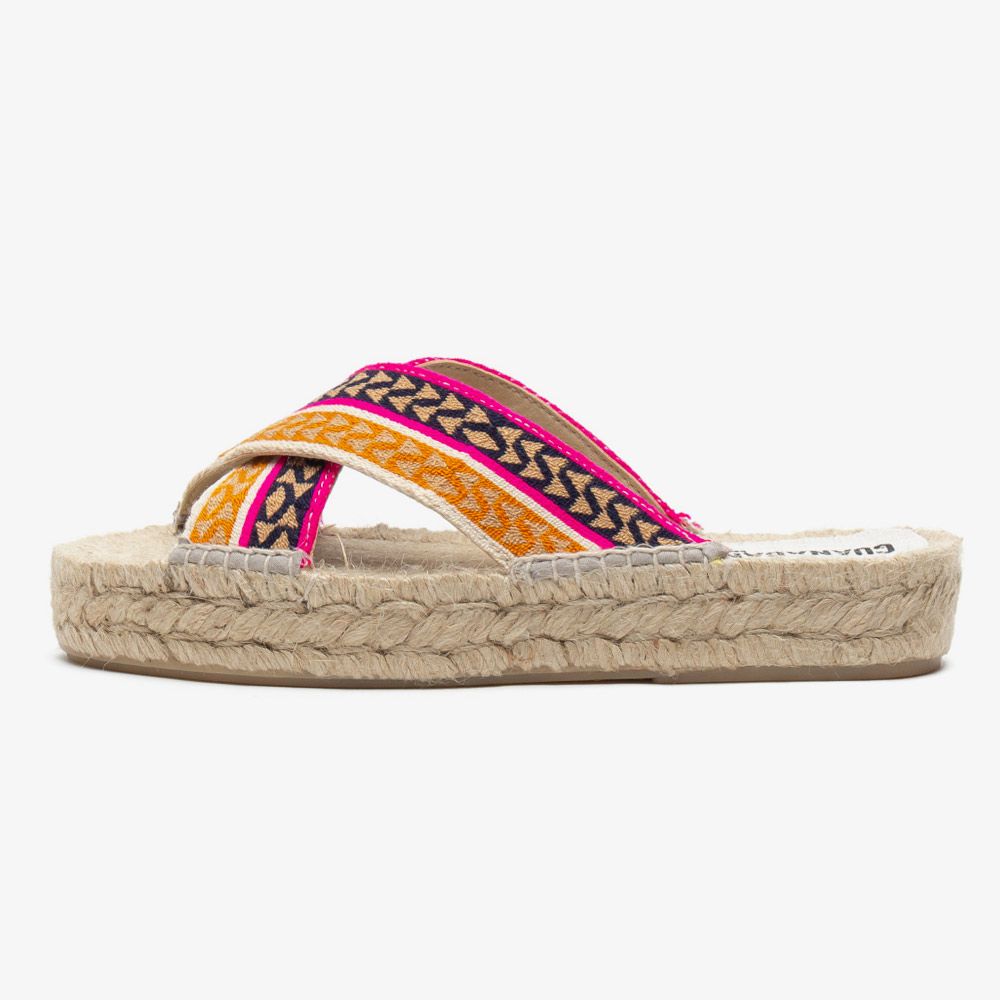 ESPADRILLE WITH CROSSED BAND - FUCHSIA & MUSTARD