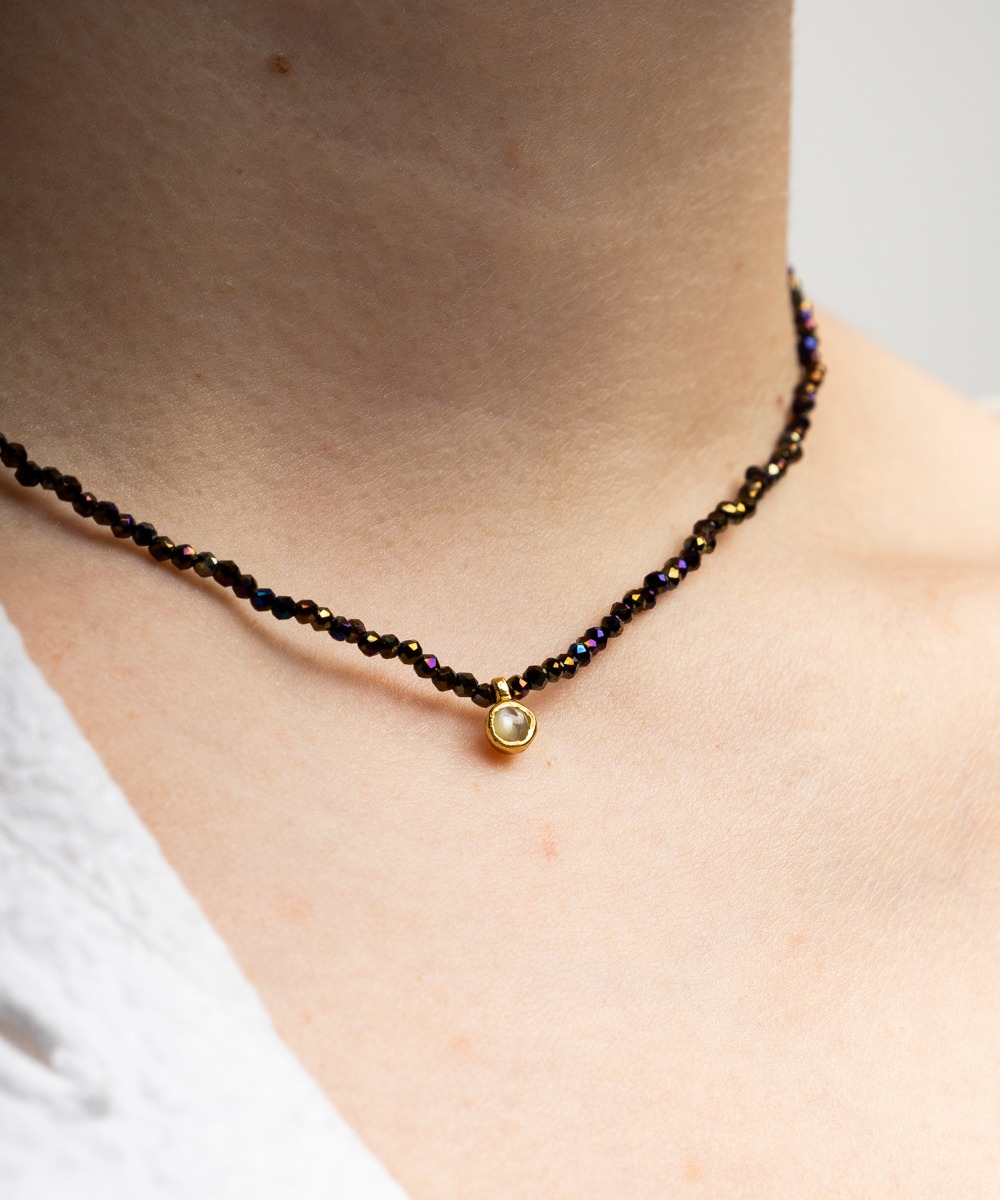 Martha necklace - Tornasol pyrite with 5 semi precious stones drops