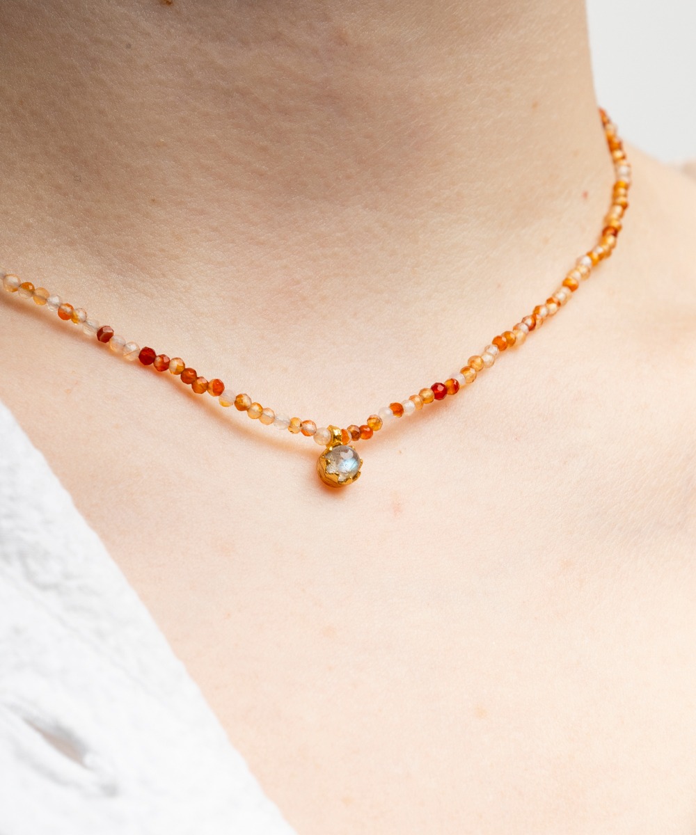 Elvira necklace - Orange carnelian with semi precious stone pendant